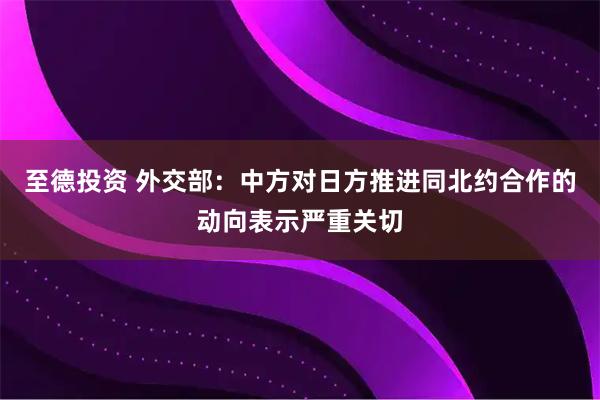 至德投资 外交部：中方对日方推进同北约合作的动向表示严重关切